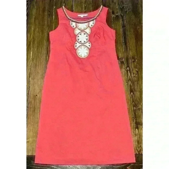 Boden Shift Dress Beaded Floral Embroidered Pink Sz 10L Sleeveless - Picture 1 of 10
